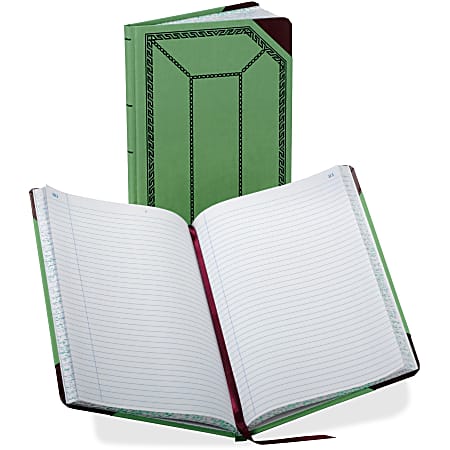 Boorum & Pease Boorum 67-1/8 Series Record-Ruled Account Books - 250 Sheet(s) - Sewn Bound - 12 1/2" x 7 5/8" Sheet Size - Green - Olive Green Cover - 1 Each