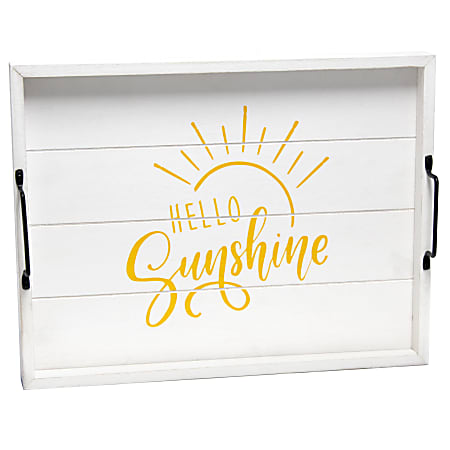 Elegant Designs Decorative Serving Tray, 2-1/4”H x 12”W x 15-1/2”D, White Wash Hello Sunshine