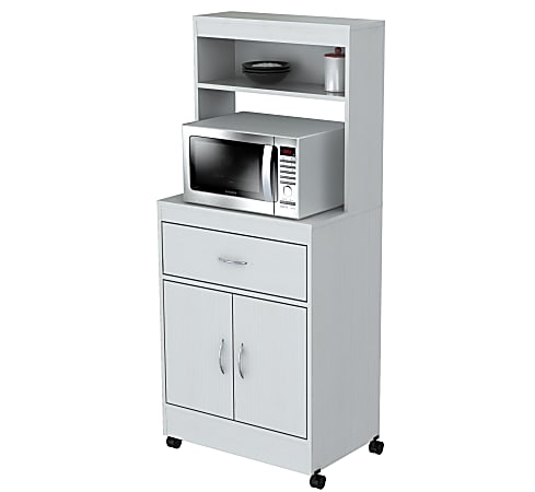 Inval Storage Cabinet With Microwave Stand 6 Shelves 66 H x 35 W x 15 D  Laricina White - Office Depot