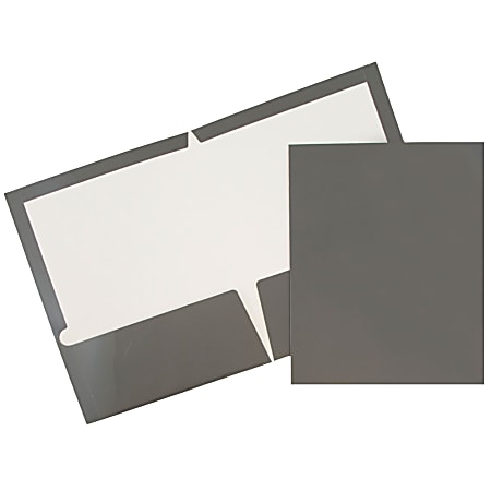 JAM Paper® Glossy 2-Pocket Presentation Folders, Gray, Pack of 6