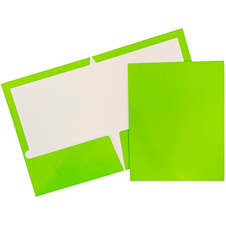 JAM Paper® Glossy 2-Pocket Presentation Folders, Lime Green,