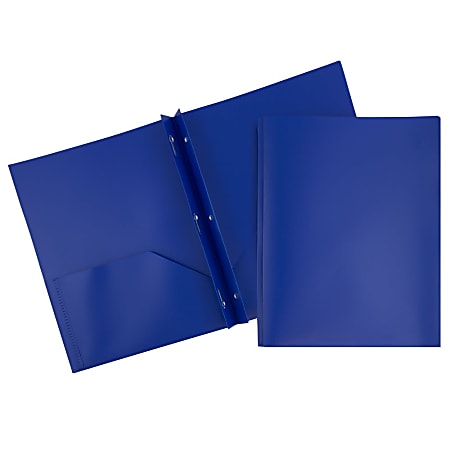 JAM Paper® Plastic 2-Pocket POP Folders with Metal Prongs Fastener Clasps, 9 1/2" x 11 1/2", Deep Blue, Pack Of 6