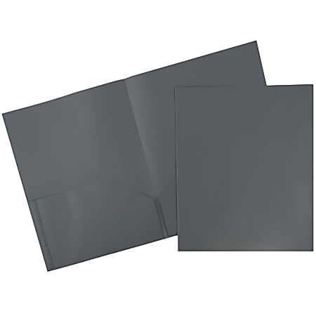 JAM Paper® Plastic 2-Pocket POP Folders with Metal Prongs Fastener Clasps, 9 1/2" x 11 1/2", Gray, Pack Of 6