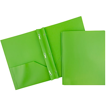JAM Paper® Plastic 2-Pocket POP Folders with Metal Prongs Fastener Clasps, 9 1/2" x 11 1/2", Lime Green, Pack Of 6