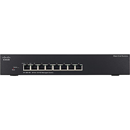 Cisco SF300-08 Layer 3 Switch - 8 Ports - Manageable - Fast Ethernet - 10/100Base-TX - 3 Layer Supported - Rack-mountable - Lifetime Limited Warranty