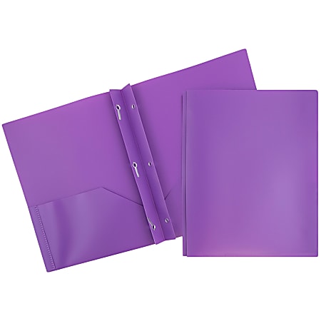 JAM Paper® Plastic 2-Pocket POP Folders with Metal Prongs Fastener Clasps, 9 1/2" x 11 1/2", Purple, Pack Of 6