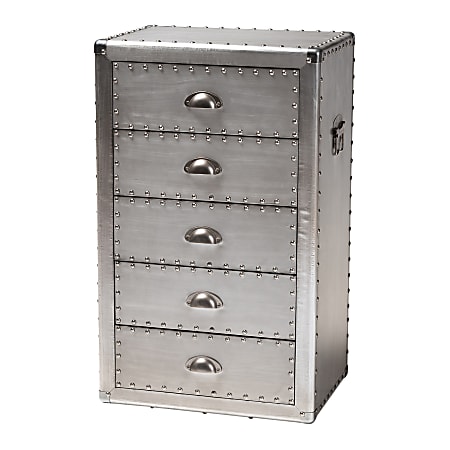 Baxton Studio Davet 5-Drawer Accent Storage Cabinet, Silver