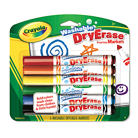 Crayola® Washable Dry-Erase Markers, Assorted, Pack Of 6