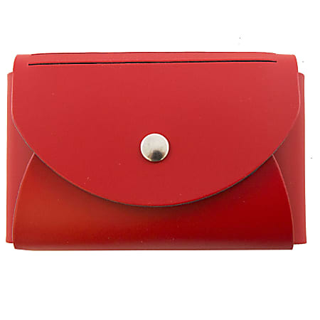 JAM Paper® Leather Business Card Case, Round Flap, 2 1/2" x 4" x 3/4", Red