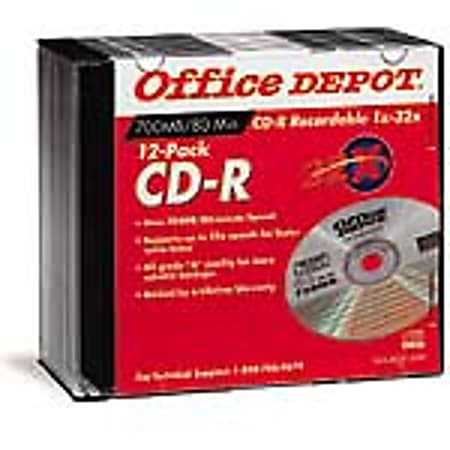 Office Depot® Brand CD-R Recordable Media With Jewel Cases, 700MB/80 Minutes, Pack Of 12