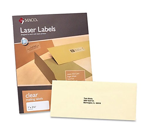 MACO® Laser/Ink Jet Matte Clear Multi-Purpose Labels, ML-4000, Permanent Adhesive, 1"W x 2 5/8"L, Rectangle, Clear, 30 Per Sheet, Box Of 1,500