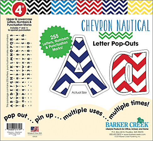 Barker Creek® Letter Pop-Outs, 4", Chevron Nautical, Set Of 255
