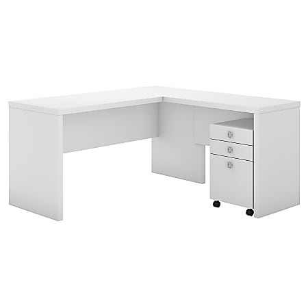 Bush Business Furniture Echo 60"W L-Shaped Corner Desk With Mobile File Cabinet, Pure White, Standard Delivery