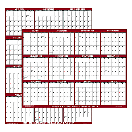 2026 SwiftGlimpse Yearly Reversible Erasable Wall Calendar, 24" x 36", White/Maroon, January To December