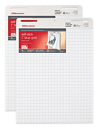 Office Depot® Brand Bleed Resistant Self-Stick Easel Pads, 25" x 30", 40 Sheets, 30% Recycled, White With 1" Grid Lines, Pack Of 2