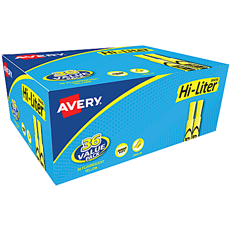 Avery® Hi-Liter® Desk Style Highlighters, Chisel Point, Fluorescent Yellow, Box Of 36