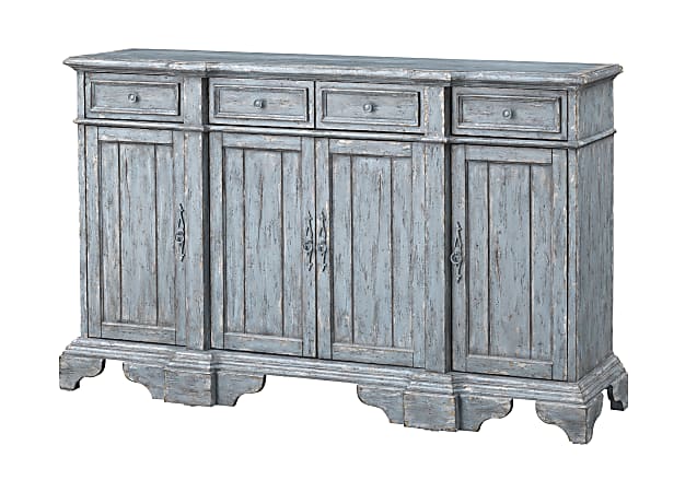 Coast to Coast Shara Distressed Finish 4-Door Sideboard Credenza Cabinet With 4 Drawers, 41"H x 68"W x 17"D, Bethany Aged Blue