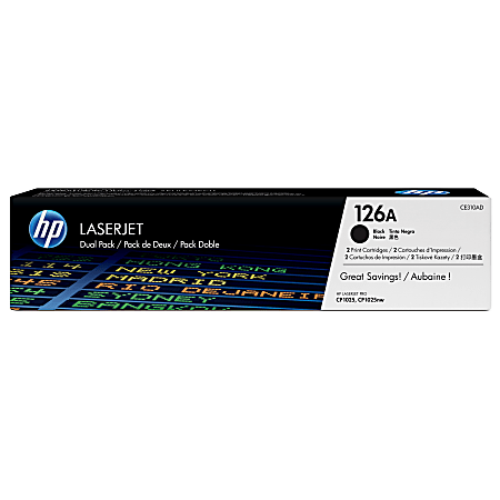 HP 126A Black Toner Cartridges, Pack Of 2, CE310AD