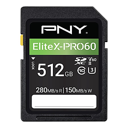 PNY EliteX-PRO60 Class 10 U3 V60 UHS-II SDXC Flash Memory Card, 512GB, P-SD512V60280EXP6-GE