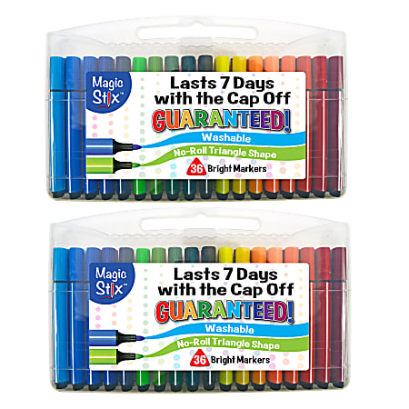 The Pencil Grip Magic Stix Triangular Markers, Bullet Point, Assorted Colors, 36 Markers Per Pack, Set Of 2 Packs