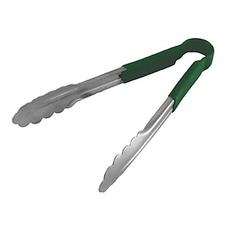 Winco Stainless-Steel Tongs, 9", Green