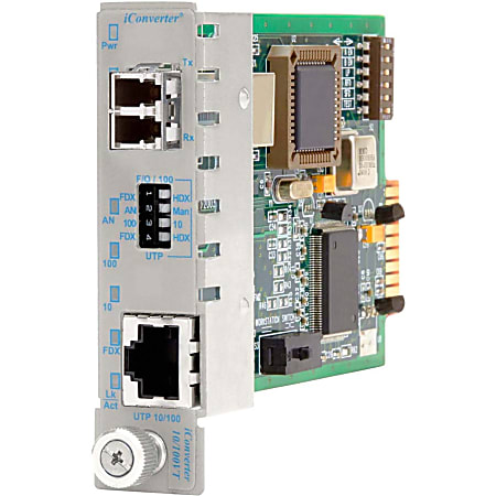 Omnitron iConverter 10/100 Ethernet Fiber Media Converter RJ45 LC Multimode 5km Module - 1x 10/100BASE-TX; 1x 100BASE-FX; Internal Module - 8386-0