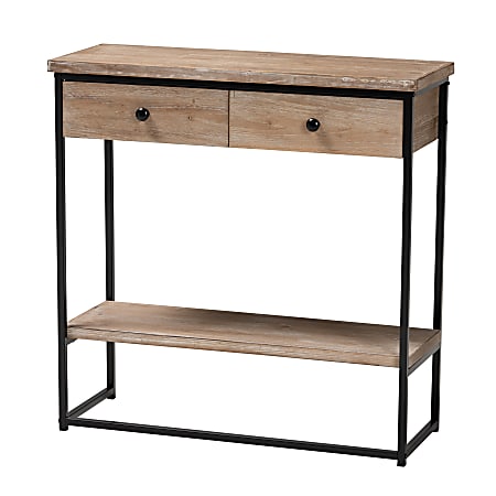Baxton Studio Silas Modern Industrial Wood And Metal 2-Drawer Console Table, 31-1/2”H x 31-1/2”W x 11-13/16”D, Natural Brown Finished/Black