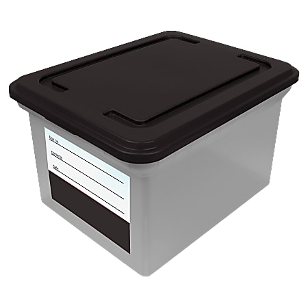 Advantus Storage File Tote With Lid And Contents Labels, Letter/Legal Size, 10 13/16" x 18" x 14 1/8", Black/Clear