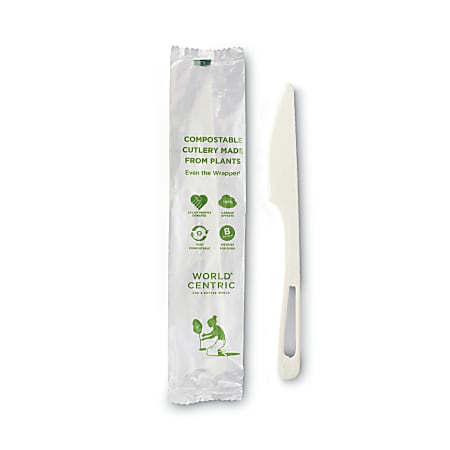 World Centric® TPLA Compostable Cutlery, Knife, 6-3/4", White, Pack Of 750 Knives