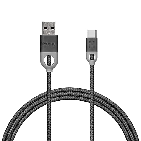 iHome Nylon USB Type-C to Male USB A 2.0 Charge & Sync Cable, 5', Black, IH-CT3000B