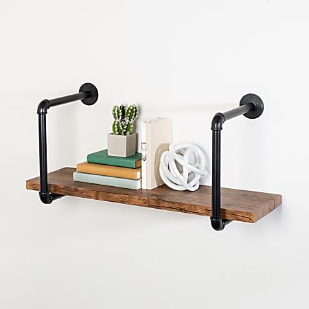 Honey Can Do Industrial Wall Shelf, 13-7/16”H x 12”W x 31-1/2”D, Rustic/Black
