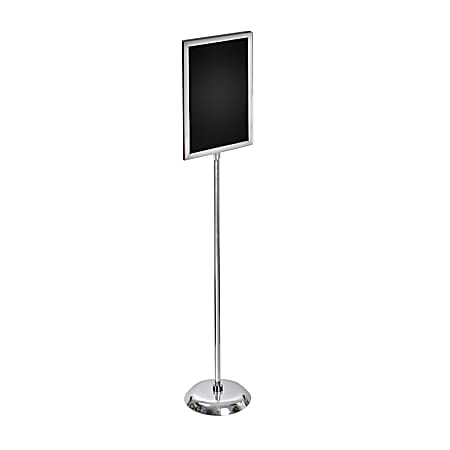 Azar Displays 2-Sided Slide-In Frame Sign Holder With Metal Pedestal Stand, 17" x 11", Silver