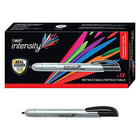 BIC Mark it Retractable Permanent Markers Fine Marker Point Retractable  Black 12 Dozen - Office Depot