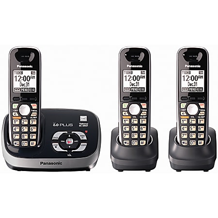 Panasonic® KX-TG6533B DECT 6.0 Plus Digital 3-Handset Cordless Phone With Digital Answering System, Black/Silver