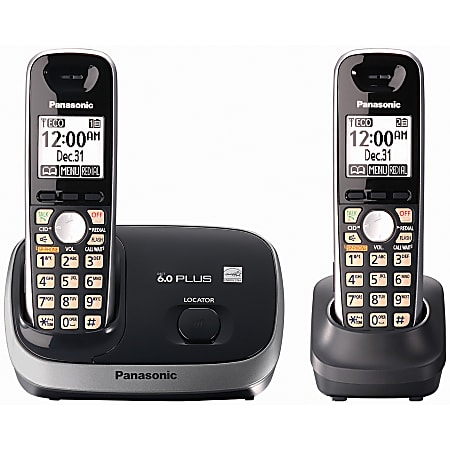 Panasonic® KX-TG6512B DECT 6.0 Plus Digital 2-Handset Cordless Phone, Black/Silver