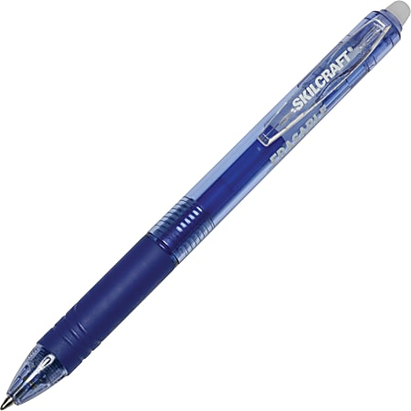 SKILCRAFT® Eco-Bottle Retractable Gel Pens, 0.7 mm, 100% Recycled, Transparent Blue Barrel, Blue Ink, Pack Of 12