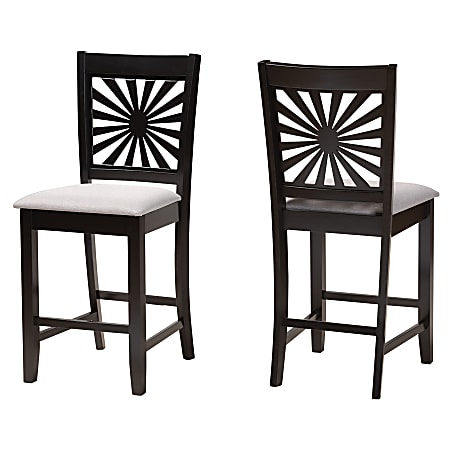 Baxton Studio Olympia Modern Fabric/Finished Wood Counter-Height Stools With Backs, Gray/Espresso Brown, Set Of 2 Stools