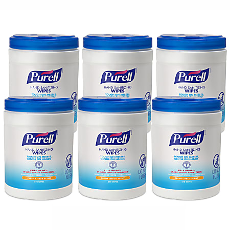 Purell® Hand Sanitizing Wipes, Fresh Citrus Scent, 270 Wipes Per Canister,  Pack Of 6 Canisters