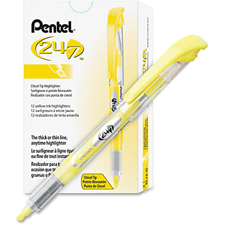 Box 12 Highlighters Punta Chisel 1-4 MM Yellow Home Office School 