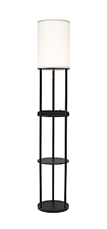Adesso® Charging Station Shelf Floor Lamp, 66-1/2"H, White Shade/Black Base