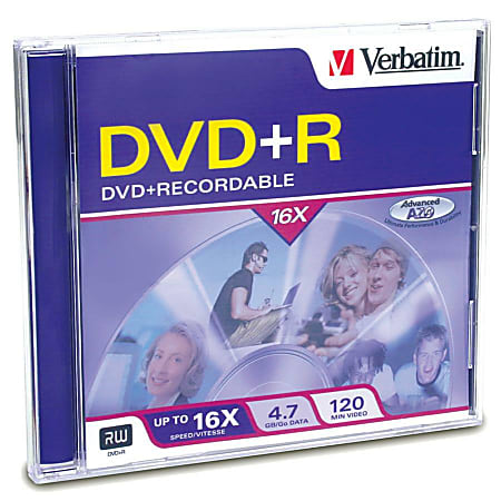Verbatim DVD+R 4.7GB 16X with Branded Surface - 1pk Jewel Case - 2 Hour Maximum Recording Time