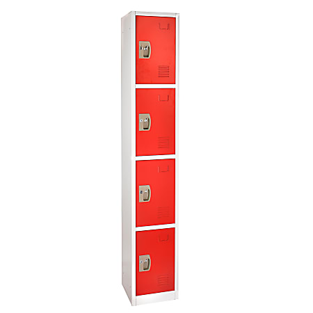 Alpine AdirOffice 4-Tier Steel Lockers, 72"H x 12"W x 12"D, Red, Pack Of 4 Lockers