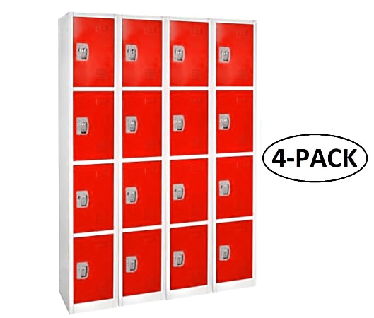 Alpine AdirOffice 4 Tier Steel Lockers 72 H x 12 W x 12 D Red Pack Of 4 ...