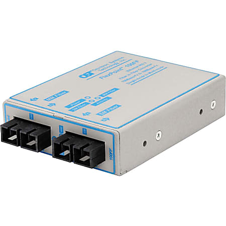 Omnitron FlexPoint 100Mbps Ethernet Fiber to Fiber Media Converter SC Multimode 5km to Single-Mode 30km - 1 x 100BASE-FX; 1 x 100BASE-LX; No Power Adapter; Lifetime Warranty