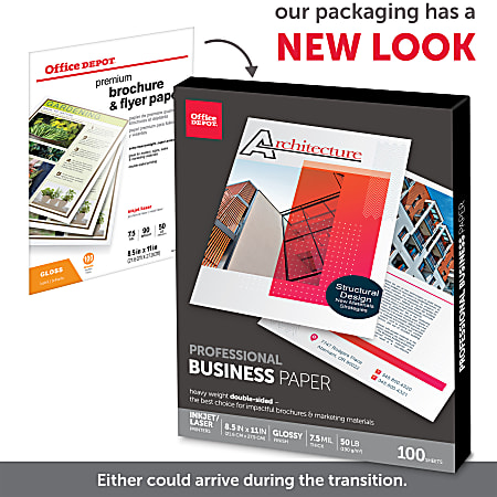 Office Depot® Brand Professional Business Paper, Glossy, Double-Sided, Letter Size, White Pack Of 100 Sheets