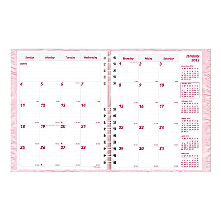 Brownline® CoilPro 14-Month Planner, 8 7/8" x 7 1/8", 50% Recycled, Pink, December 2014–January 2016