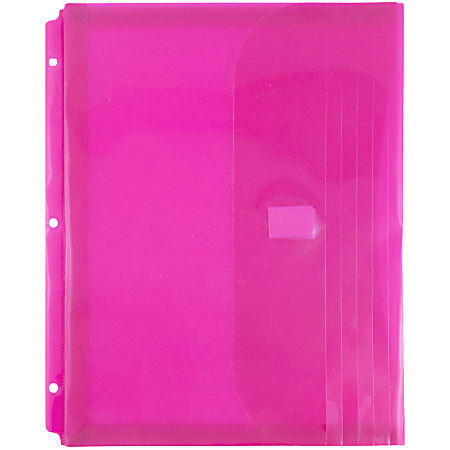 JAM Paper® Plastic Binder Envelopes With Hook-And-Loop Fastener, 9 3/4" x 13", Pink, Pack Of 12