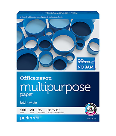 Office Depot Brand Multi Use Printer Copier Paper Letter Size 8 12 x 11  Ream Of 500 Sheets 20 Lb White 851201RM - Office Depot