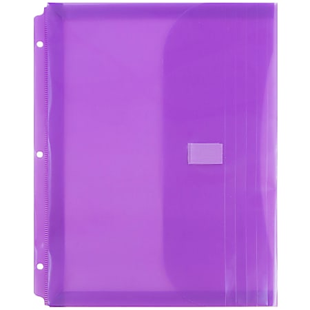 JAM Paper® Plastic Binder Envelopes With Hook-And-Loop Fastener, 8 5/8" x 11 1/2", Lilac, Pack Of 12