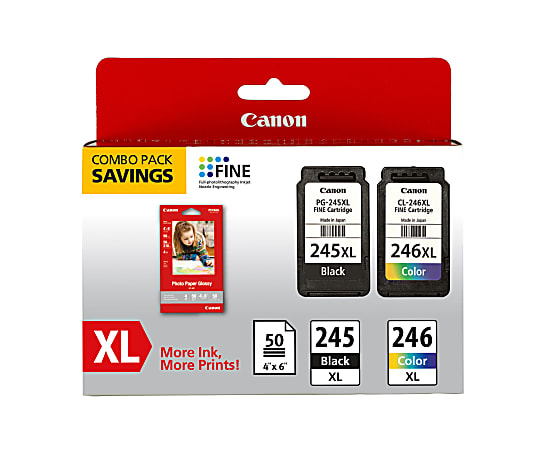 Canon® PG-245XL/CL-246XL/GP-502 Black And Tricolor Ink Cartridges And Paper Combo Pack, 8278B005